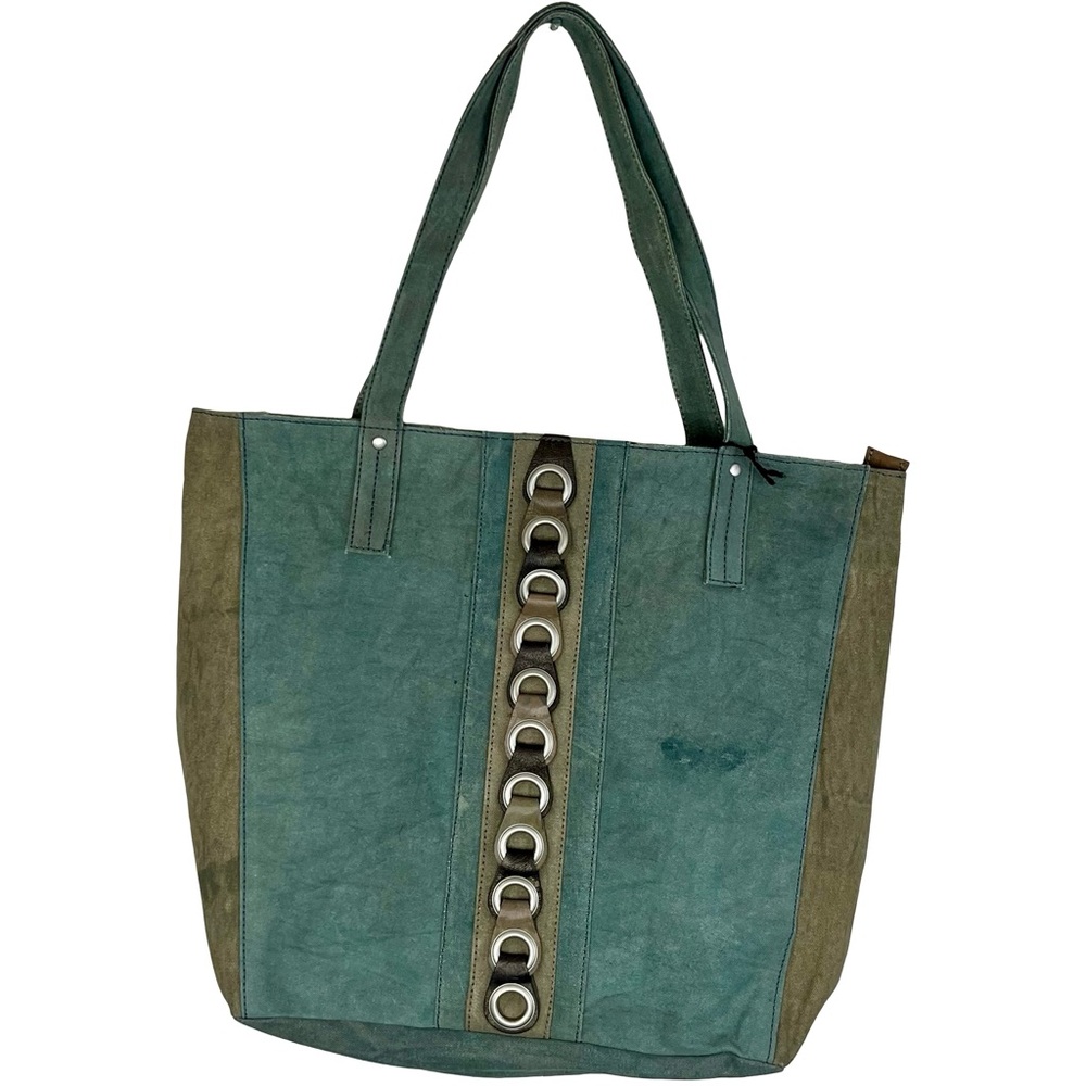 Mona B Green Structured Tote Bag with Silver Accents